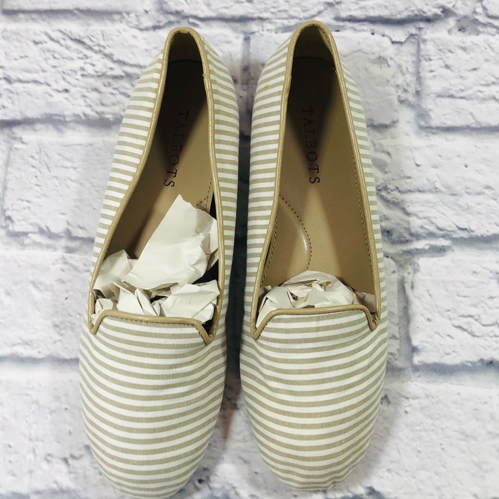 Talbots Tan/White Striped Loafers